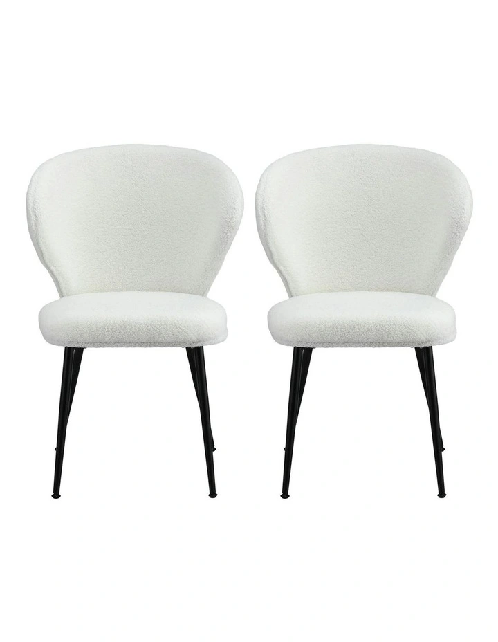 Sherpa Boucle Wing Back Dining Chairs 2x in White image 2