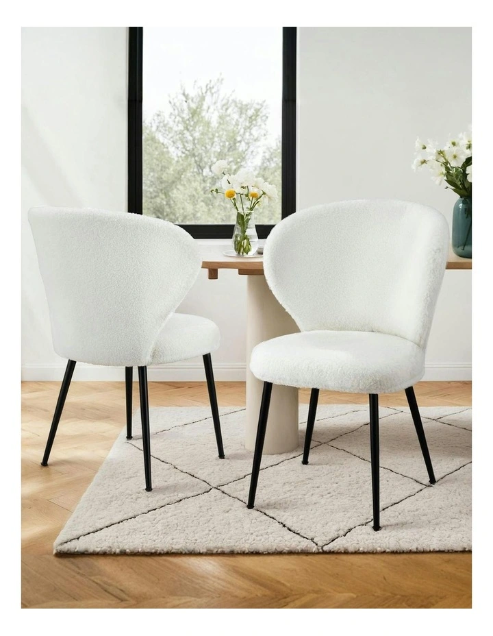 Sherpa Boucle Wing Back Dining Chairs 2x in White image 3