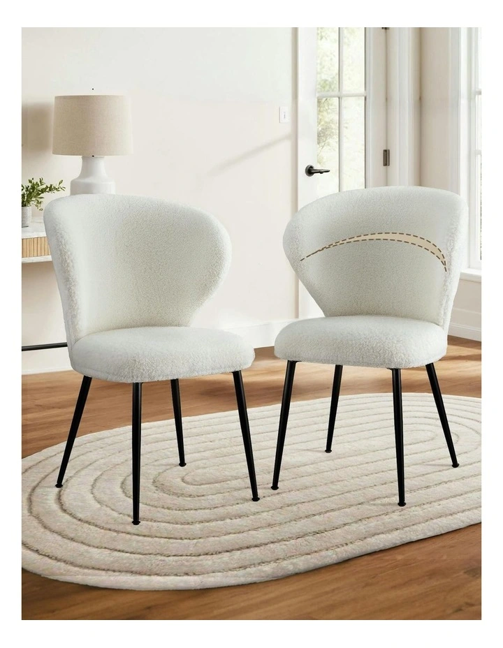 Sherpa Boucle Wing Back Dining Chairs 2x in White image 5