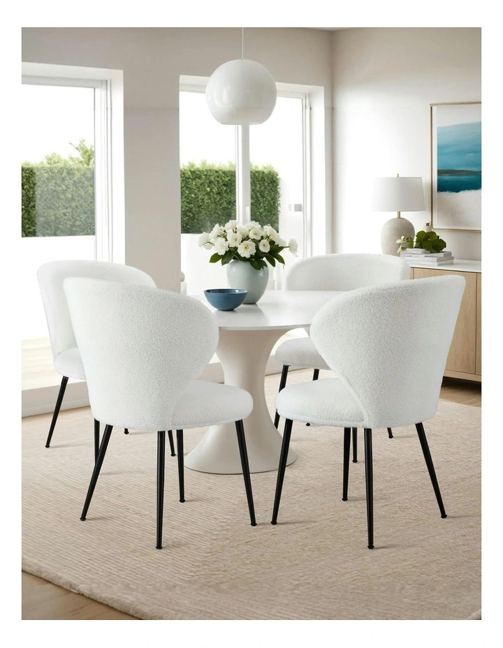 Sherpa Boucle Wing Back Dining Chairs 2x in White image 7