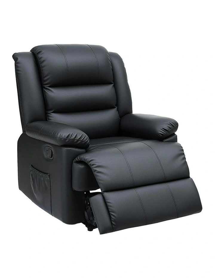 Leather Reclining Sofa in Black image 1