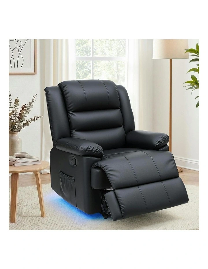 Leather Reclining Sofa in Black image 3
