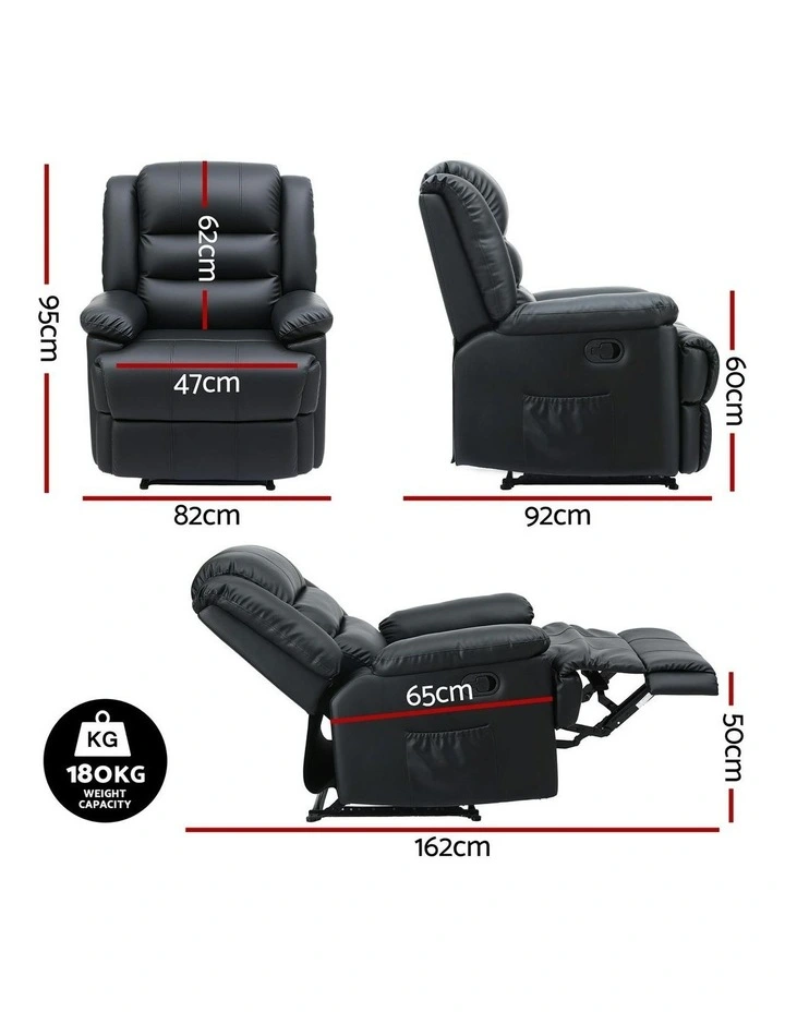 Leather Reclining Sofa in Black image 4