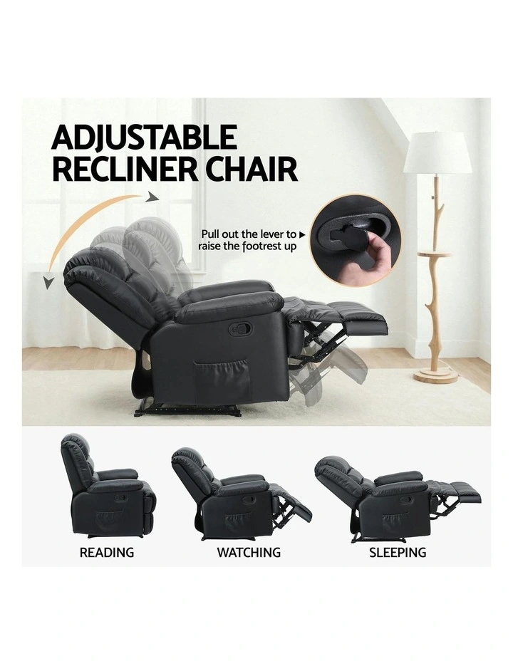 Leather Reclining Sofa in Black image 5