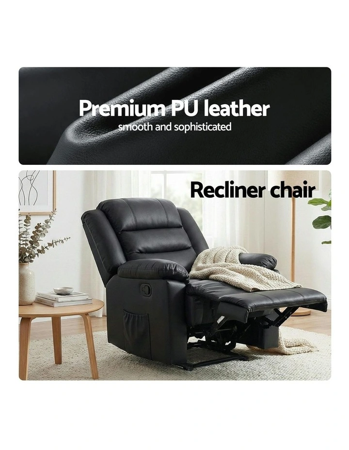 Leather Reclining Sofa in Black image 6