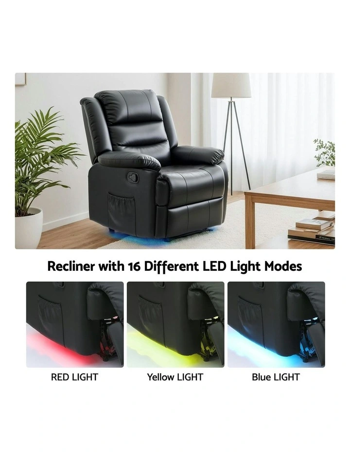 Leather Reclining Sofa in Black image 7