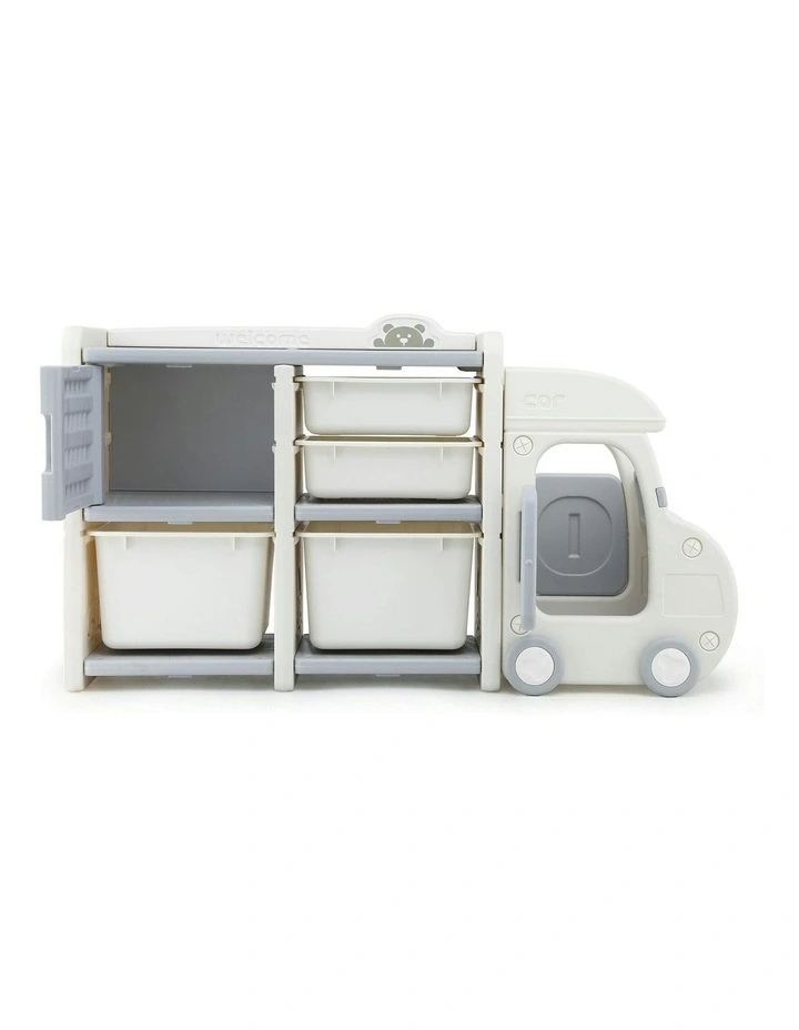 Toy Storage Organizer with 4 Storage Bins and Cabinet Car Shaped image 2