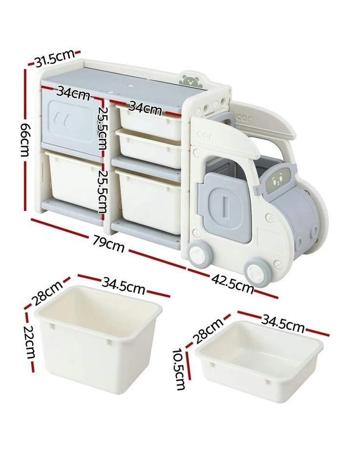 Toy Storage Organizer with 4 Storage Bins and Cabinet Car Shaped image 4