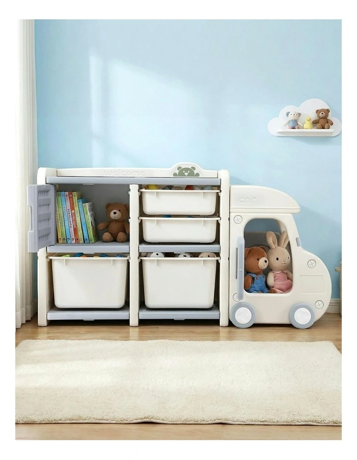 Toy Storage Organizer with 4 Storage Bins and Cabinet Car Shaped image 5