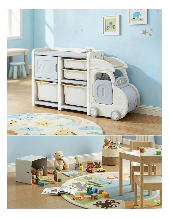 Toy Storage Organizer with 4 Storage Bins and Cabinet Car Shaped image 6