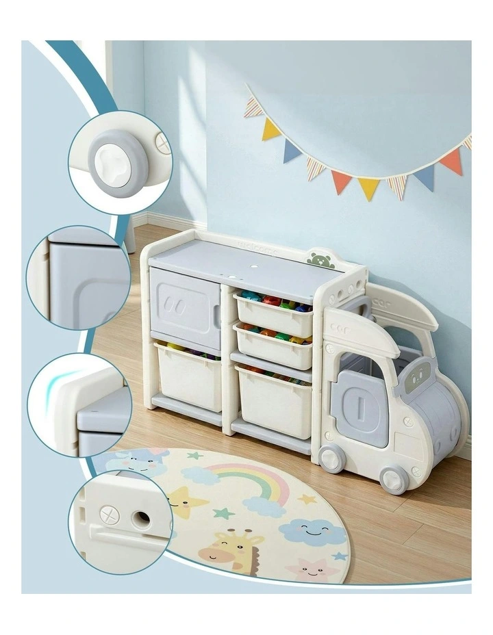 Toy Storage Organizer with 4 Storage Bins and Cabinet Car Shaped image 7