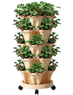 Garden Bed 5 Tier Vertical Garden Strawberry Stackable Planters Herbs in Green