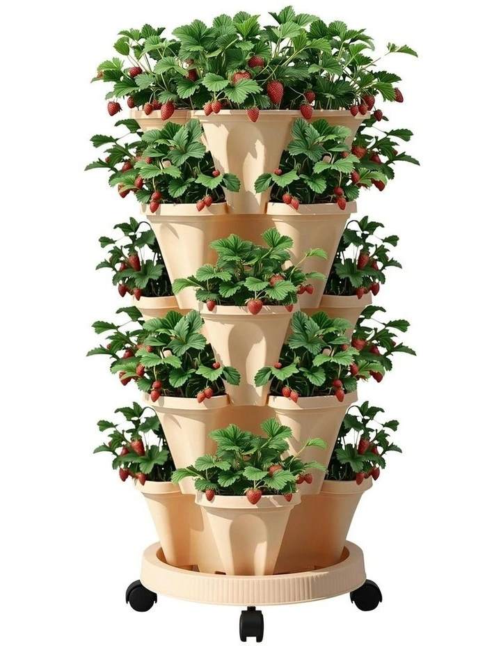 Garden Bed 5 Tier Vertical Garden Strawberry Stackable Planters Herbs in Green image 1