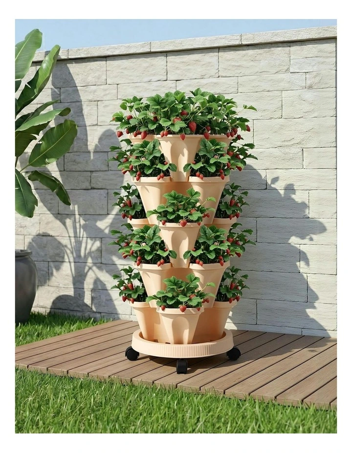 Garden Bed 5 Tier Vertical Garden Strawberry Stackable Planters Herbs in Green image 3