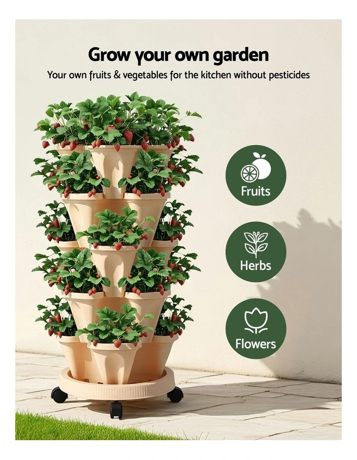 Garden Bed 5 Tier Vertical Garden Strawberry Stackable Planters Herbs in Green image 5
