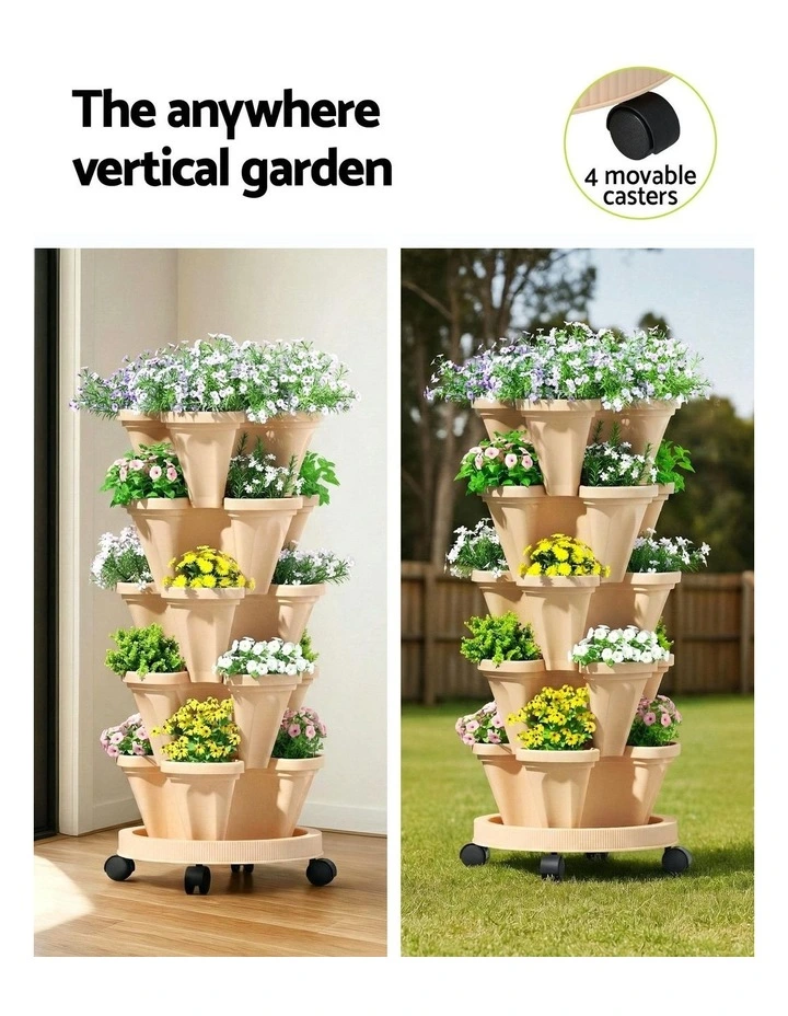 Garden Bed 5 Tier Vertical Garden Strawberry Stackable Planters Herbs in Green image 6