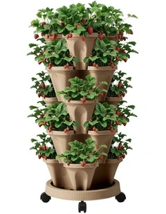 Garden Bed 5 Tier Vertical Garden Strawberry Stackable Planters Herb Petunias in Green