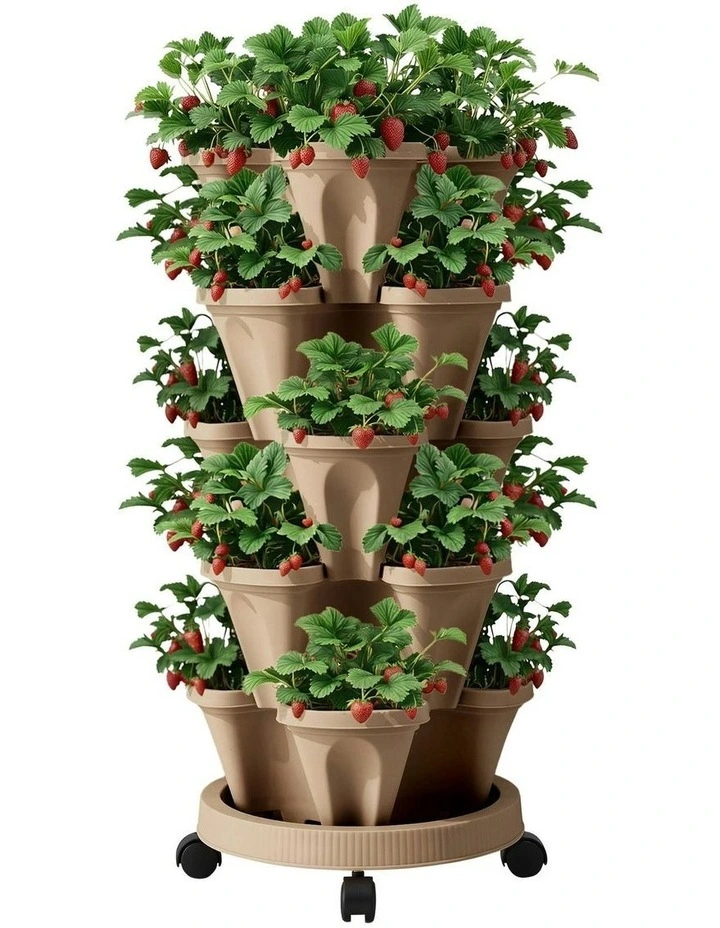 Garden Bed 5 Tier Vertical Garden Strawberry Stackable Planters Herb Petunias in Green image 1
