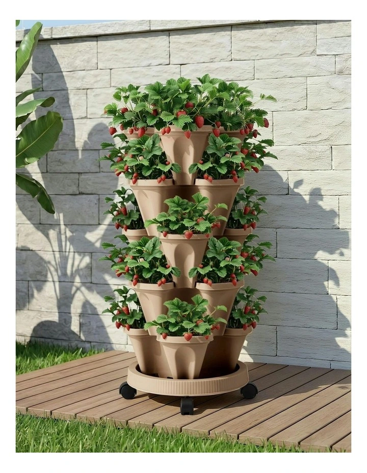 Garden Bed 5 Tier Vertical Garden Strawberry Stackable Planters Herb Petunias in Green image 3