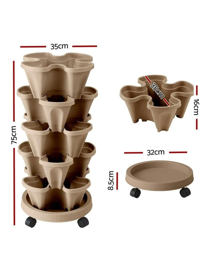 Garden Bed 5 Tier Vertical Garden Strawberry Stackable Planters Herb Petunias in Green image 4