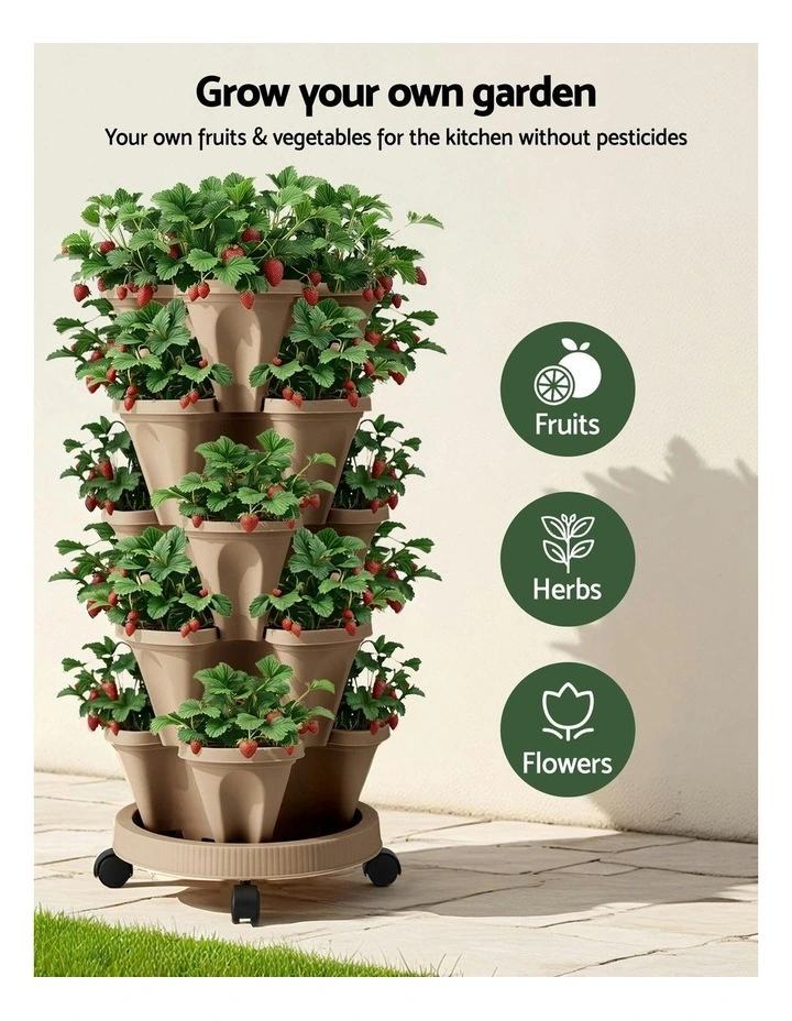 Garden Bed 5 Tier Vertical Garden Strawberry Stackable Planters Herb Petunias in Green image 5