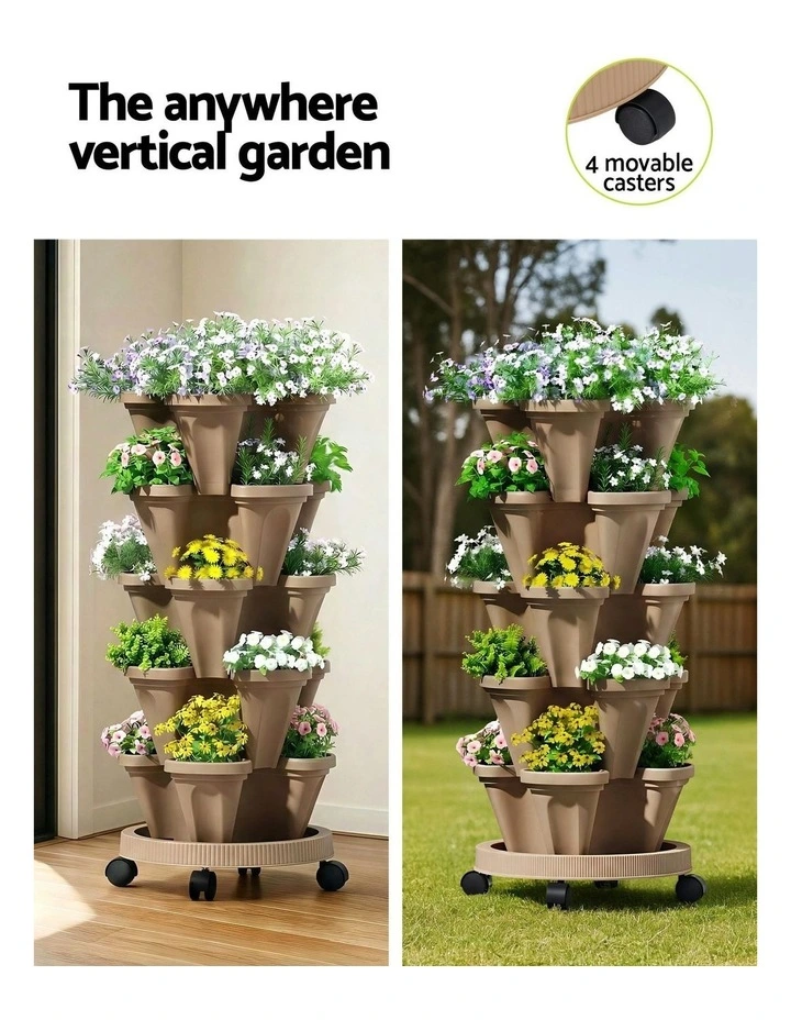 Garden Bed 5 Tier Vertical Garden Strawberry Stackable Planters Herb Petunias in Green image 6
