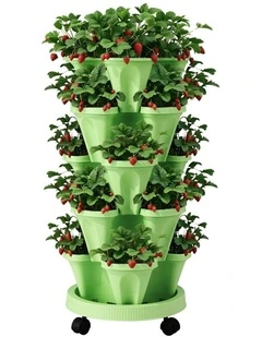 Garden Bed 5 Tier Vertical Garden Grey Strawberry Stackable Planters Herbs in Light Green