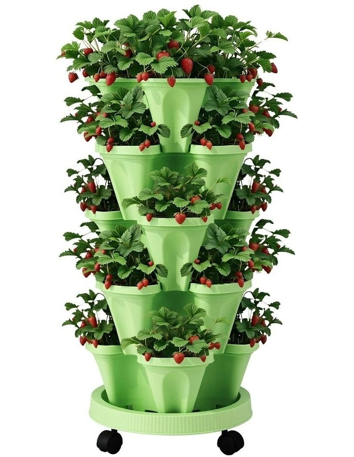 Garden Bed 5 Tier Vertical Garden Grey Strawberry Stackable Planters Herbs in Light Green image 1