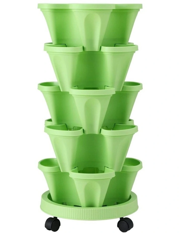 Garden Bed 5 Tier Vertical Garden Grey Strawberry Stackable Planters Herbs in Light Green image 2