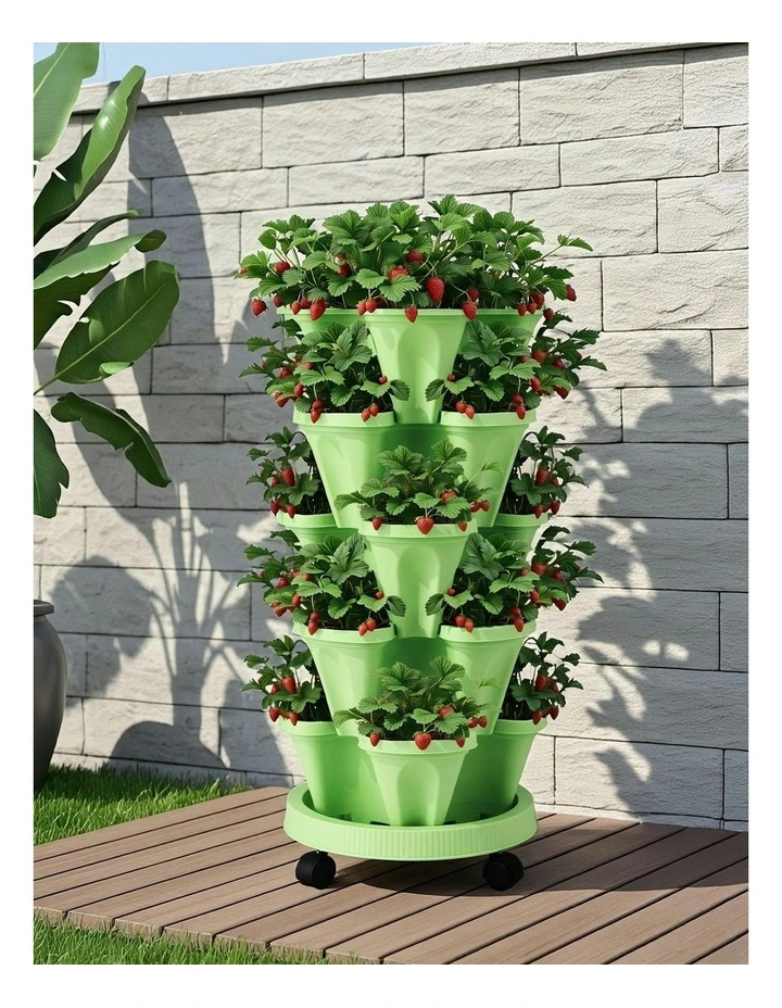 Garden Bed 5 Tier Vertical Garden Grey Strawberry Stackable Planters Herbs in Light Green image 3