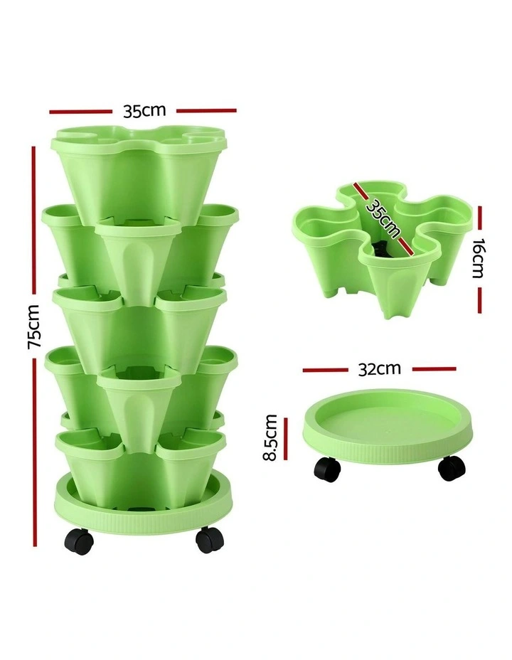 Garden Bed 5 Tier Vertical Garden Grey Strawberry Stackable Planters Herbs in Light Green image 4