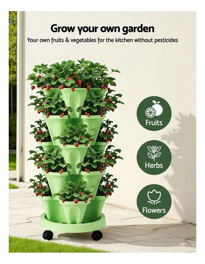 Garden Bed 5 Tier Vertical Garden Grey Strawberry Stackable Planters Herbs in Light Green image 5