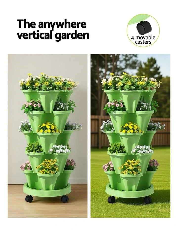 Garden Bed 5 Tier Vertical Garden Grey Strawberry Stackable Planters Herbs in Light Green image 6