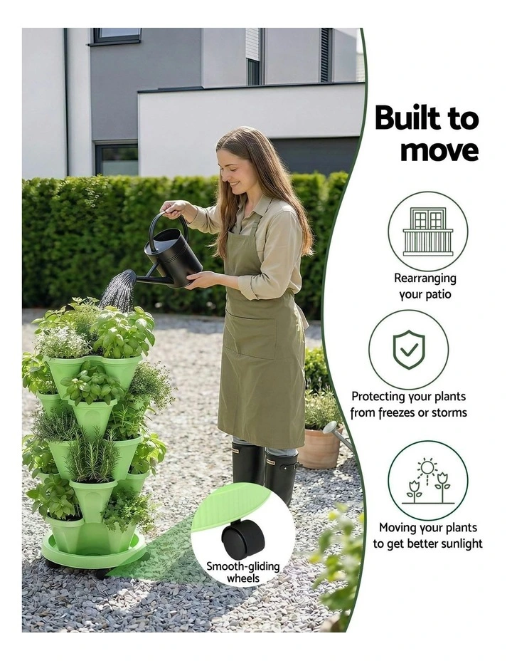 Garden Bed 5 Tier Vertical Garden Grey Strawberry Stackable Planters Herbs in Light Green image 7