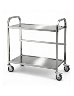 2-Tier Stainless Steel Kitchen Trolley with Wheels 84x56x98cm in Silver