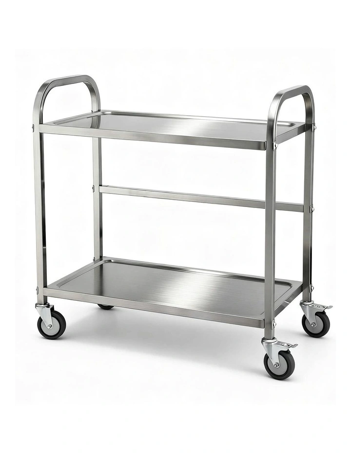2-Tier Stainless Steel Kitchen Trolley with Wheels 84x56x98cm in Silver image 1