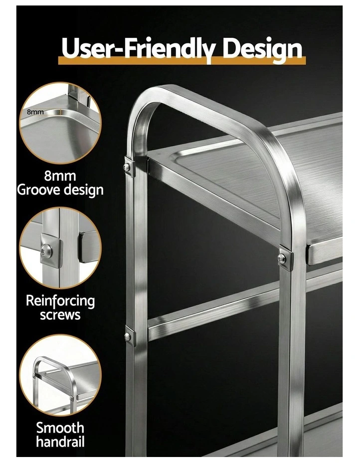 2-Tier Stainless Steel Kitchen Trolley with Wheels 84x56x98cm in Silver image 6