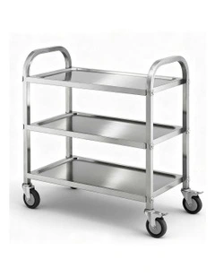 3-Tier Stainless Steel Kitchen Trolley with Wheels 89X50X83cm in Silver