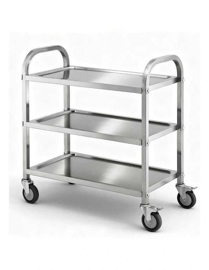 3-Tier Stainless Steel Kitchen Trolley with Wheels 89X50X83cm in Silver image 1