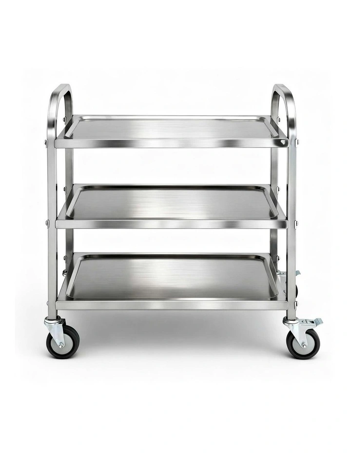 3-Tier Stainless Steel Kitchen Trolley with Wheels 89X50X83cm in Silver image 2