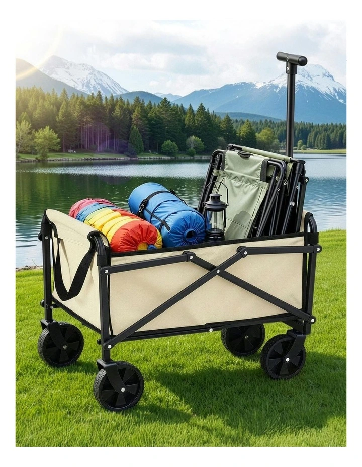 Cart Folding Trolley Camping Wagon Barrow Outdoor Beach in Beige image 3