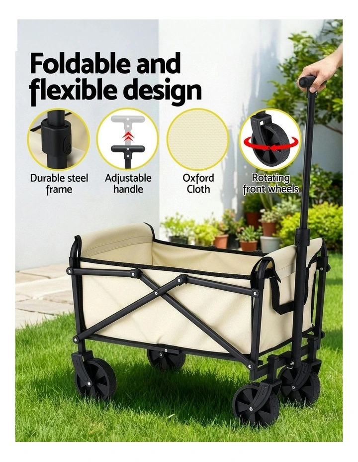 Cart Folding Trolley Camping Wagon Barrow Outdoor Beach in Beige image 5