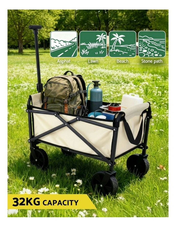 Cart Folding Trolley Camping Wagon Barrow Outdoor Beach in Beige image 6