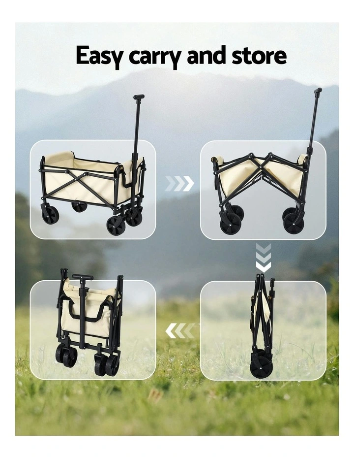 Cart Folding Trolley Camping Wagon Barrow Outdoor Beach in Beige image 7