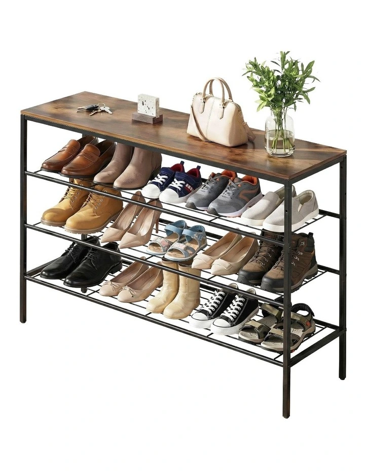 Shoe Rack 4 tier Storage Organiser Walnut in Black image 1