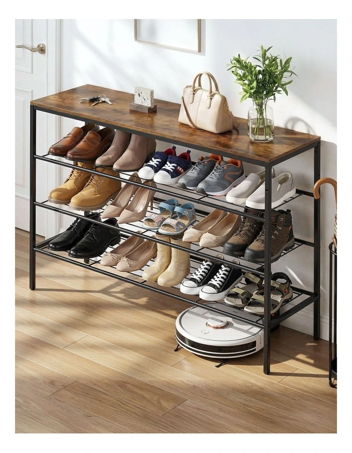 Shoe Rack 4 tier Storage Organiser Walnut in Black image 3