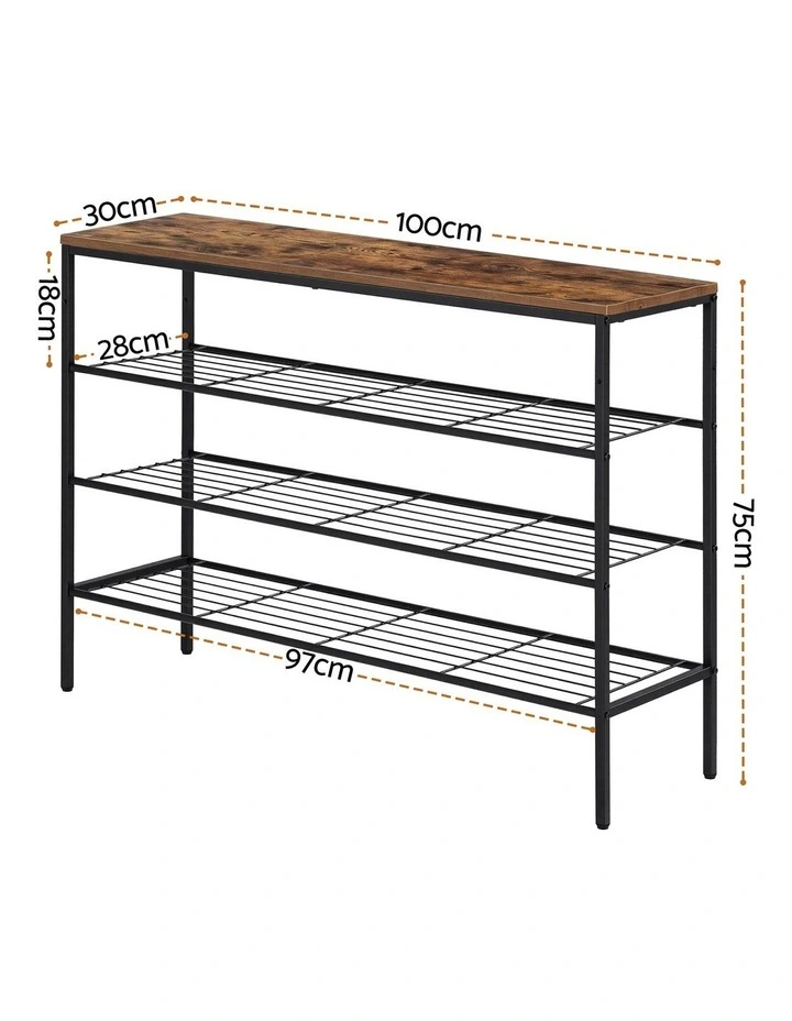 Shoe Rack 4 tier Storage Organiser Walnut in Black image 4