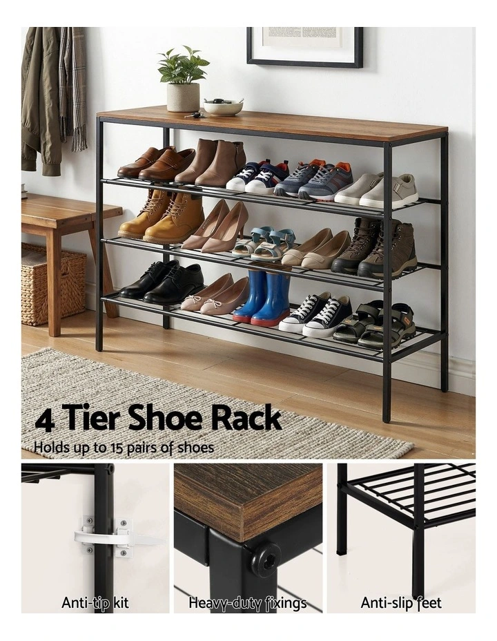 Shoe Rack 4 tier Storage Organiser Walnut in Black image 5