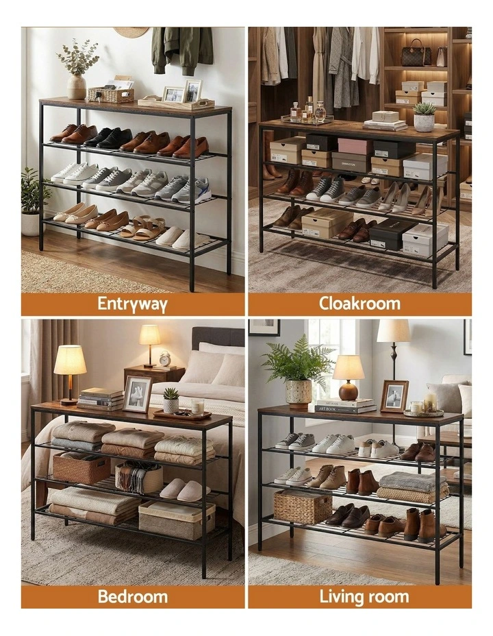 Shoe Rack 4 tier Storage Organiser Walnut in Black image 7