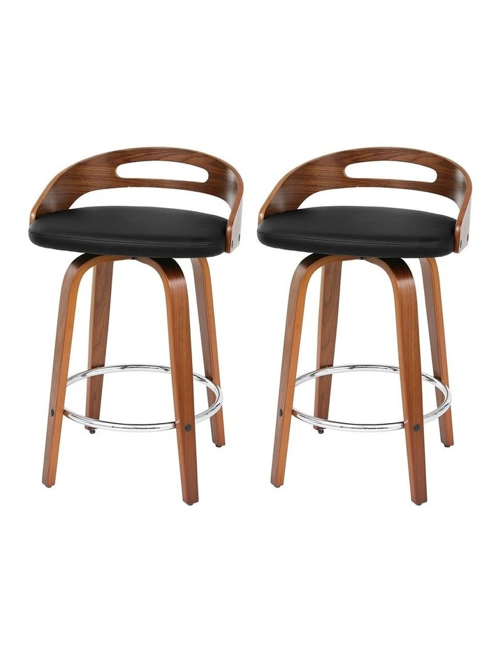 2x Bar Stools Swivel Dining Chairs Low Back Counter Seat PU Cushion in Brown image 1